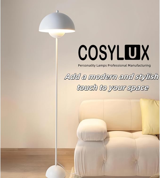 COSYLUX Modern Floor Lamp for Living Room, Industrial Tall Standing Lamp for Bedroom, Metal Shade Reflecting Light Reading Floor Lamp for Office, Nursery Room, Corner(Matte White)