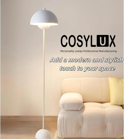 COSYLUX Modern Floor Lamp for Living Room, Industrial Tall Standing Lamp for Bedroom, Metal Shade Reflecting Light Reading Floor Lamp for Office, Nursery Room, Corner(Matte White)