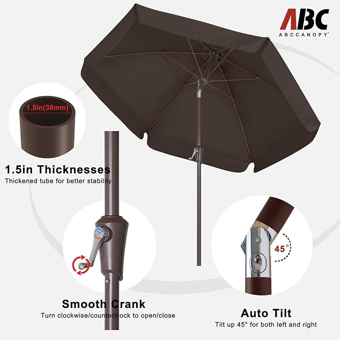 ABCCANOPY 7.5ft Scalloped Patio Umbrella, Outdoor Table Umbrella with Tilt and Crank, Fiberglass Ribs Deck Umbrella for Patio, Pool, Garden, Picnic (Brown)