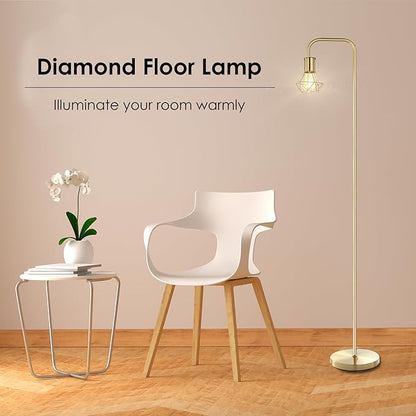 BoostArea Gold Floor Lamp, Industrial Floor Lamp, 6W Diamond Standing Lamp, E26 Socket, On/Off Footswitch, Whole Metal, Modern Small Simple Stand Up Lamp for Bedroom Living Room, Vintage, Mid Century