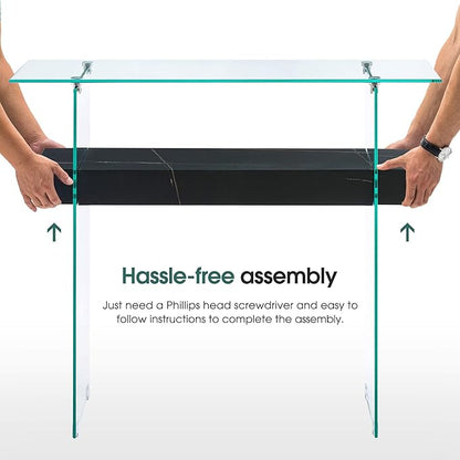 ivinta Glass Console Table with Storage, 39.4" Modern Sofa Table for Living Room, Foyer, Hallway, Bedroom 5101 (Black)