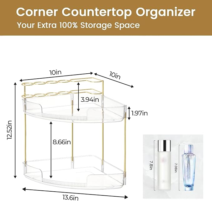 FELIZHOUSE 2-Tier Makeup Organizer for Vanity & Bathroom Countertop – Acrylic Storage Shelf with Perfume Makeup Brush Holder, Tool-Free Installation, Design for Bathroom & Dresser - Clear