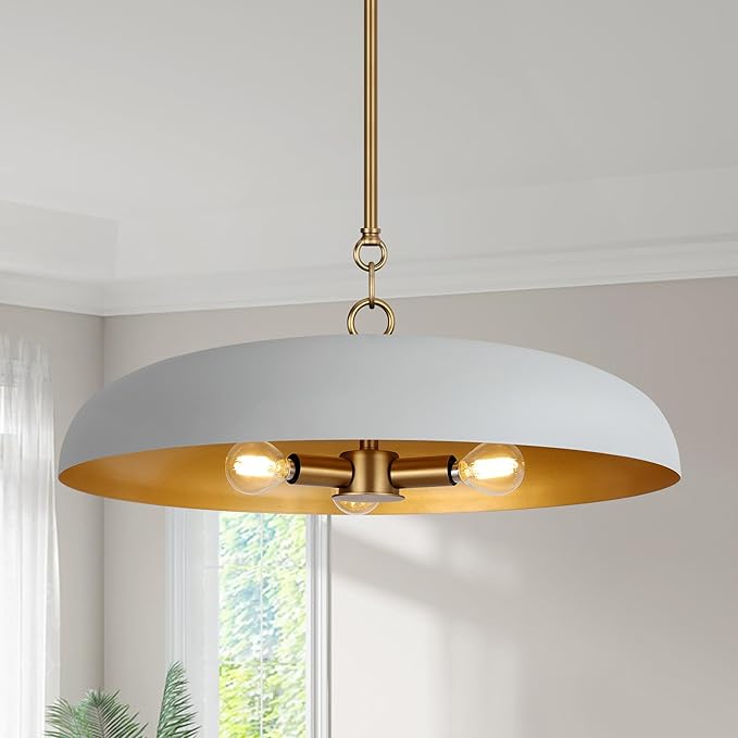LamQee 20 Inch Oversized Large Pendant Lights, 3-Lights Gray and Gold Modern Dome Chandelier, Nordic Metal Pendant Lighting Fixture Ceiling Hanging for Kitchen Island, Dining Room Over Table, Bar