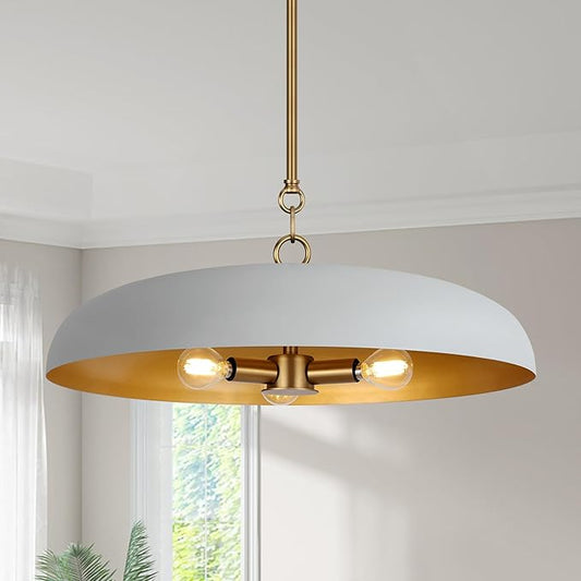 LamQee 20 Inch Oversized Large Pendant Lights, 3-Lights Gray and Gold Modern Dome Chandelier, Nordic Metal Pendant Lighting Fixture Ceiling Hanging for Kitchen Island, Dining Room Over Table, Bar
