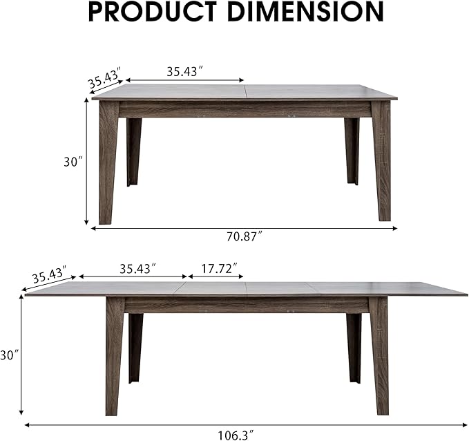 71''- 106'' Extendable Dining Room Table, Expandable Dining Table, Modern Large Table, for 6-10 Person, Dark Oak