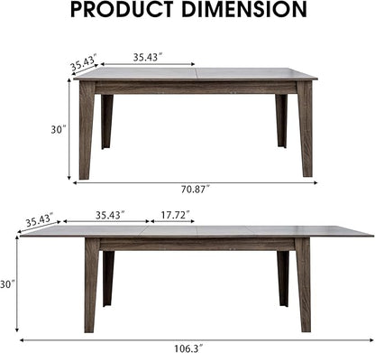 71''- 106'' Extendable Dining Room Table, Expandable Dining Table, Modern Large Table, for 6-10 Person, Dark Oak