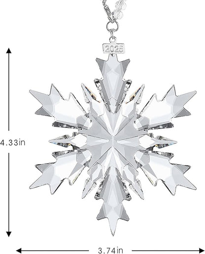 2025 Annual Christmas Ornaments Crystal Snowflake Star Clear White Faceted Crystal with Tone Metal Accents and Rayon Ribbon-New Year Christmas Tree Ornaments Crystals Sun Catcher Home Hanging Decor
