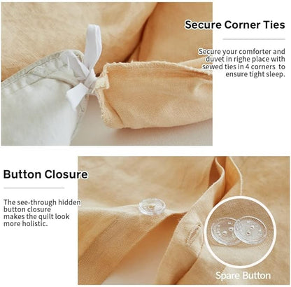 Simple&Opulence 100% Linen Duvet Cover Set, Natural French Flax Sand Duvet Cover Twin Size, Breathable Soft Comfy Linen Bedding Comforter Cover with 1 Pillowcase(Sand, 68"x86")