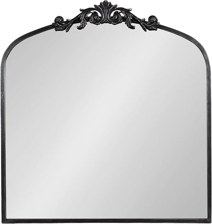 Kate and Laurel Arendahl Ornate Traditional Square Arched Mirror; 28 x 30; Antique Black Baroque Style Arch Vintage Wall Mirror with Wide Frame and Crown