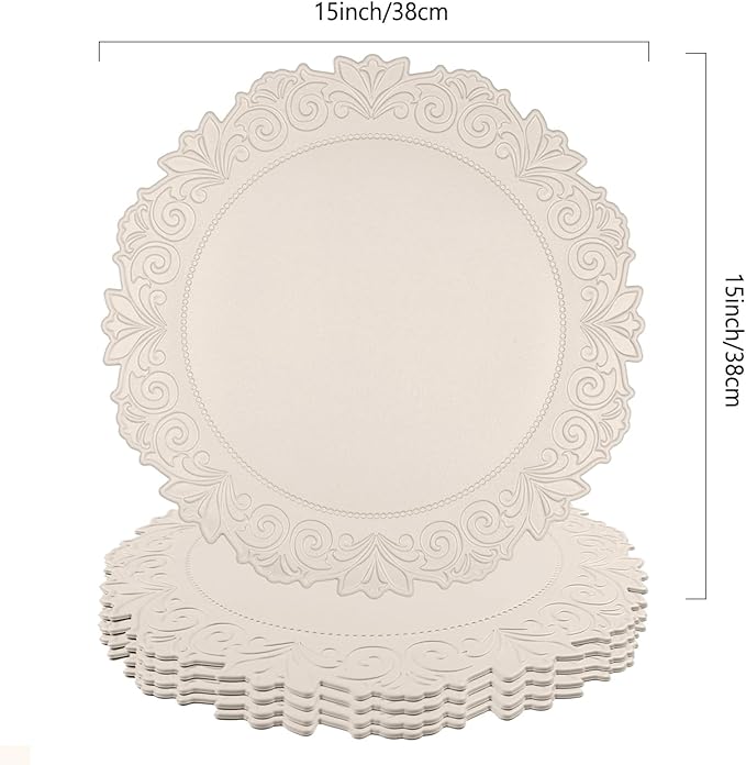 Noctiflorous Round Faux Leather 15 Inch Placemats Set of 4 Waterproof Wipeable Heat Resistant Tablemat for Dining Table Kitchen Non Slip Washable Oilproof Table Place Mat for Indoor Outdoor(Beige, 4)