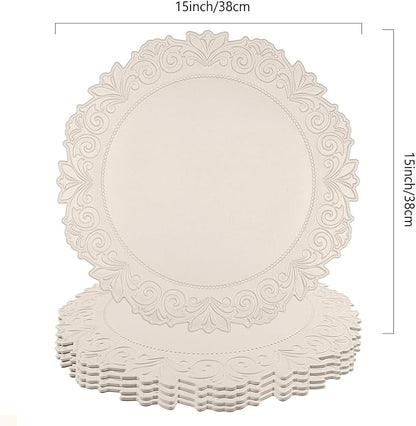 Noctiflorous Round Faux Leather 15 Inch Placemats Set of 4 Waterproof Wipeable Heat Resistant Tablemat for Dining Table Kitchen Non Slip Washable Oilproof Table Place Mat for Indoor Outdoor(Beige, 4)