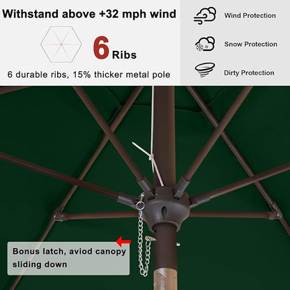ABCCANOPY 7.5ft Scalloped Patio Umbrella, Outdoor Table Umbrella with Tilt and Crank, Fiberglass Ribs Deck Umbrella for Patio, Pool, Garden, Picnic (Green)