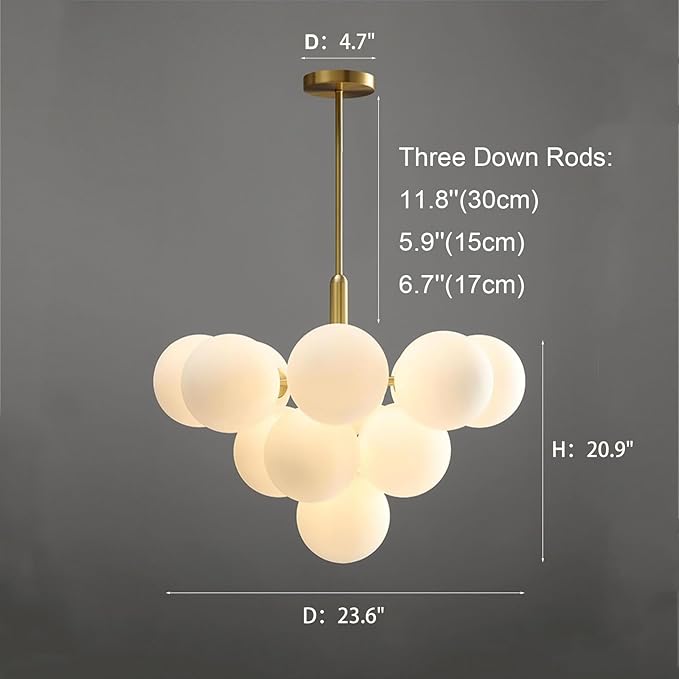 Mid Century Modern Chandelier 13-Light Brass Gold Pendant Lighting Fixture for Dining Room, Kitchen Island, Bedroom, Living Room