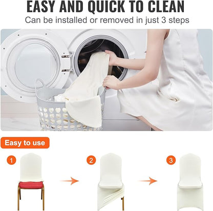VEVOR 30 Pcs Flat-Front Chair Covers Polyester Spandex Chair Cover Stretch Slipcovers, Wedding, Holiday, Banquet, Party, Celebration, Dining, Beige