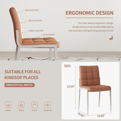 Dining Chairs (Set of 2), PU Leather Modern Armless Kitchen Dining Room Chairs, Upholstered Decorative Side Chairs with Metal Feet (Brown)