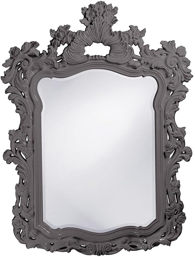 Howard Elliott Turner Large Ornate Mirror, Charcoal Gray Ornate Mirror Beveled Edges Rectangular Vanity Mirror with Baroque Scroll Pattern for Bedroom, Living Room, Bathroom & Entryway, 56 x 42 Inch