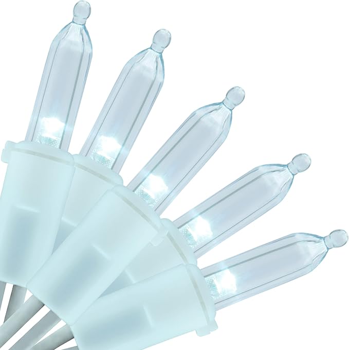 YULETIME Cool White LED Christmas Lights with White Wire, 33 ft 100 Count UL Certified Commercial Grade Holiday String Light Set (Cool White - White Wire)