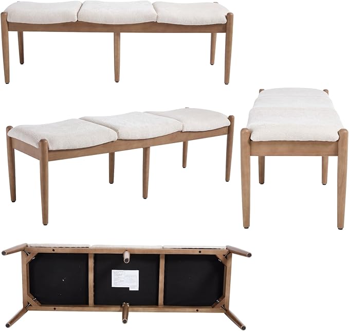 DUOMAY 55'' Modern Ottoman Bench, Chenille Upholstered Entryway Bench Bedroom Bench with Wood Legs, End of Bed Bench for Bedroom, Living Room, Corners, Kitchen, Beige