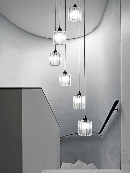 Long Chandeliers for High Ceilings,Modern Crystal Pendant Light,Raindrop Drop Lamp,Hanging Lighting Fixtures for Spiral Staircase,Foyer,Entryway,Living Room,Black (6 Lights)