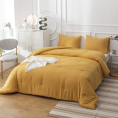 Pureant Mustard Comforter Set Queen Dark Yellow Bedding Comforter Sets Women Girls Soft Turmetric Queen Size Comforter Sets Solid Ginger Yellow Blanket Durable