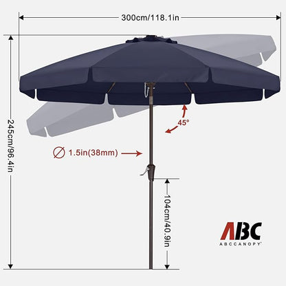 ABCCANOPY 10ft Scalloped Patio Umbrella, Outdoor Table Umbrella with Tilt and Crank, Fiberglass Ribs Deck Umbrella for Patio, Pool, Garden, Picnic (Navy Blue)