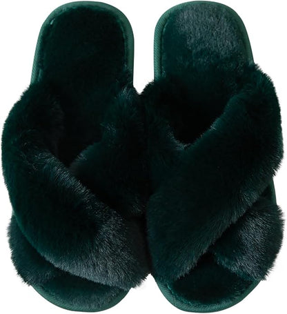 Women's Slipper Memory Foam Cross Band Fuzzy Slippers Open Toe Cozy House Slippers Cozy Plush Bedroom Indoor Outdoor