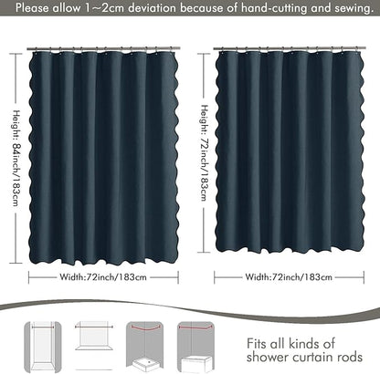MIULEE 84" Long Scalloped Shower Curtain Linen Textured with 12 Metal Hooks Cute Extra Long Heavy Duty Washable Waterproof Cloth Shower Curtains with Black Border for Bathroom Hotel Bathtub,Navy Blue