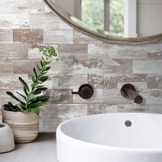 AULIGET 3" x 6" Subway Tile Peel and Stick Backsplash, Thick PVC Stick on Wall Tiles for Backsplash Kitchen, Bathroom, Laundry Room, Camper, Fireplace (200, Brown Birch)