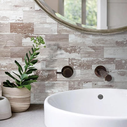 AULIGET 3" x 6" Subway Tile Peel and Stick Backsplash, Thick PVC Stick on Wall Tiles for Backsplash Kitchen, Bathroom, Laundry Room, Camper, Fireplace (200, Brown Birch)