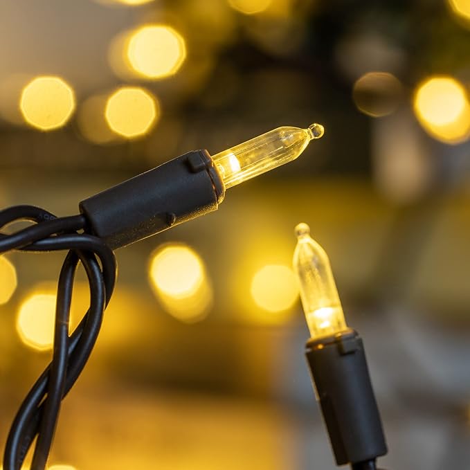 YULETIME Warm White LED Christmas Lights with Brown Wire, 33 ft 100 Count UL Certified Commercial Grade Holiday String Light Set (Warm White - Brown Wire)