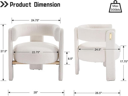 White Boucle Barrel Accent Chair, Comfy Upholstered Living Room Chair Mid-Century Modern Reading Chair with Open Back Round Corner Armchair, Side Sitting Lounge Chair for Bedroom/Office