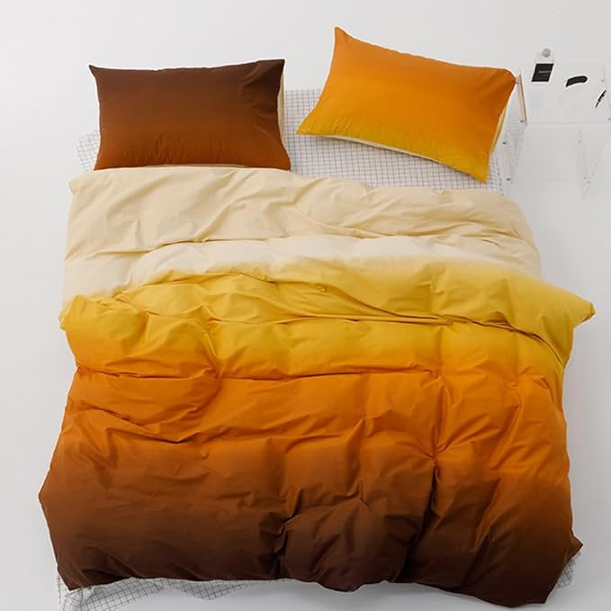 CLOTHKNOW Orange Comforter Set Twin/Twin XL Rust Beige Gradient Bedding Comforter Sets Light Orange Bed Comforter Sets Soft