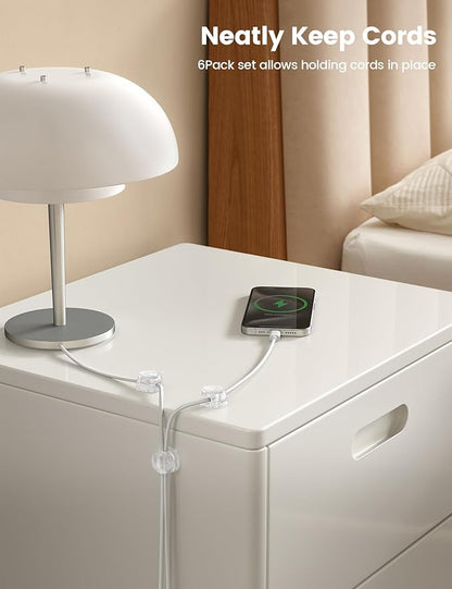 6Pack Cord Organizer, Desk Accessories - Lamicall Clear Cable Management Clips, Home Workspace Organization Accessories, Nightstand Wire Keeper Desk Decor, Dorm Room Essentials Desktop Gadgets