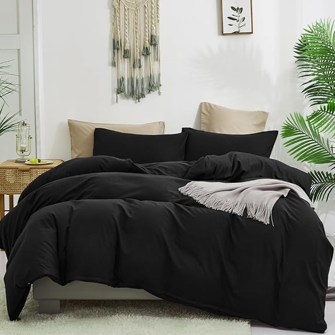 CLOTHKNOW Black Twin/Twin XL Comforter Set 3Pcs All Black Bedding Comforter Sets Soft Comforter Boys Men Comforter Sets