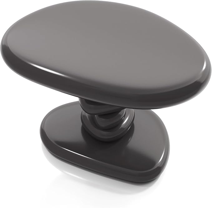 24/7 Shop at Home Kavren Modern 22-inch Oval Glossy Pedestal End Table, Stone Shape Living Room Furniture for Small Space, Dark Grey