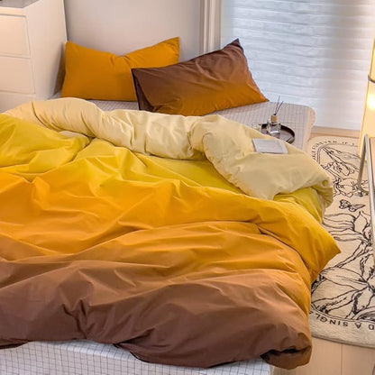 CLOTHKNOW Orange Yellow Comforter Set King Brown Gradient Bedding Comforter Sets Soft Brownish Comforter with 2 Pillowcases