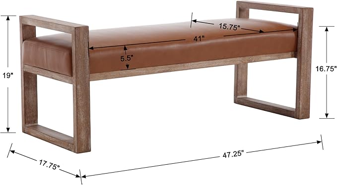 Kmax Entryway Bench, Wooden Upholstered Bench for Bedroom End of Bed with Hollow Arms Farmhouse for Entry Way Bedroom Living Room - PU, Brown