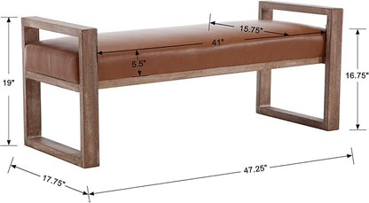 Kmax Entryway Bench, Wooden Upholstered Bench for Bedroom End of Bed with Hollow Arms Farmhouse for Entry Way Bedroom Living Room - PU, Brown