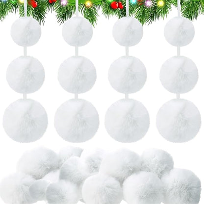 24 Pcs White Furry Christmas Ball Ornaments for Tree 2.36/3.15/3.94 Inches Pom Pom Ball Christmas Hanging Decoration for Party Supplies Fireplace Mantel Wall Decor