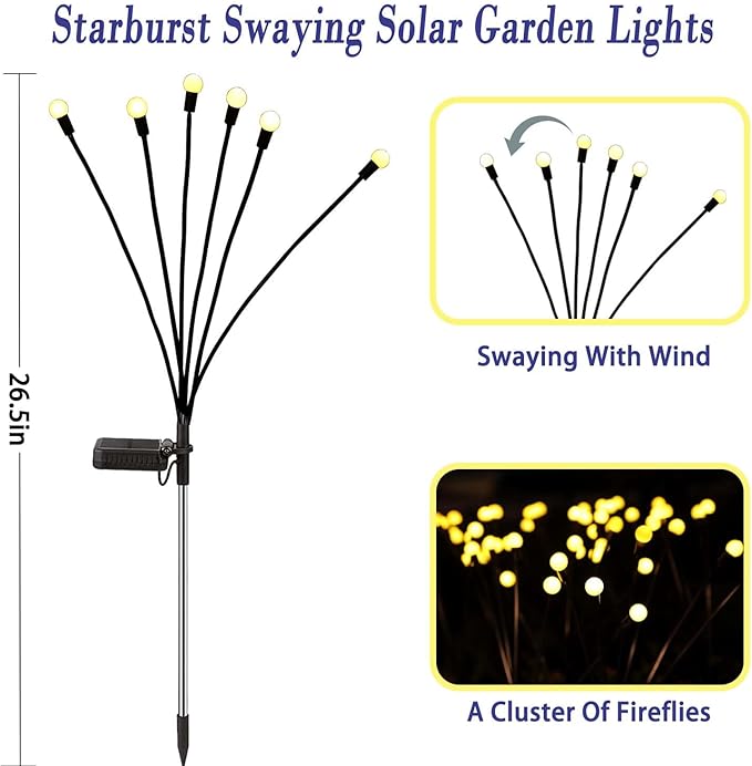 Solar Firefly Lights Outdoor, 8 Pack, Warm White, Swaying, Waterproof, Garden Decor for Yard Patio Pathway Lawn, Gardening Gifts