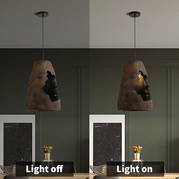 JAYMP Wabi Sabi Pendant Light for Dining Room Kitchen Island Hallway Farmhouse Hanging Lamp E26 Base Retroism Style Wine Bottle Shape Lighting Fixture (Antique Brown,A Shape, D35×H51cm)