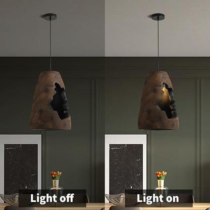 JAYMP Wabi Sabi Pendant Light for Dining Room Kitchen Island Hallway Farmhouse Hanging Lamp E26 Base Retroism Style Wine Bottle Shape Lighting Fixture (Antique Brown,A Shape, D35×H51cm)