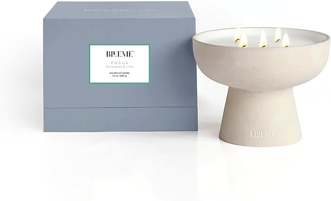 BLUEME Focus - Eucalyptus & Lime, Luxury Candle w/Essential Oils, 5 Wick, Hand-Poured Soy, Cotton Wick, Ceramic
