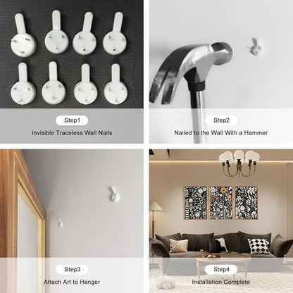 HOURIA Large Moody Boho Floral Framed Canvas Wall Art Set,Mid Century Black Flower Leaf Wall Decor,Retro Dark Wildflower Artwork,Minimalist Botanical Art Print for Living Room,Bedroom,Office-24"x36"x3