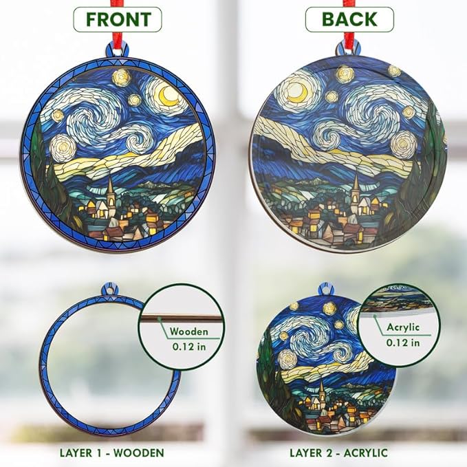 Starry Night Van Gogh Christmas Ornaments 2025 - Suncatcher Ornaments Christmas Decorations - Watercolor Starry Night Decorations, Housewarming Gift Ideas, Gifts for Artists Art Lovers