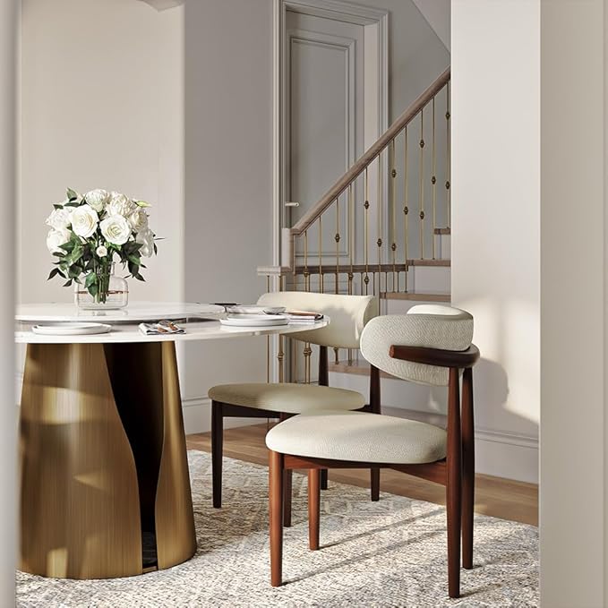 POVISON Round Dining Table for 6, Modern Marble Dining Room Table 59" Glossy White Sintered Stone Kitchen Table with Bronze Carbon Steel Pedestal (Table Only)