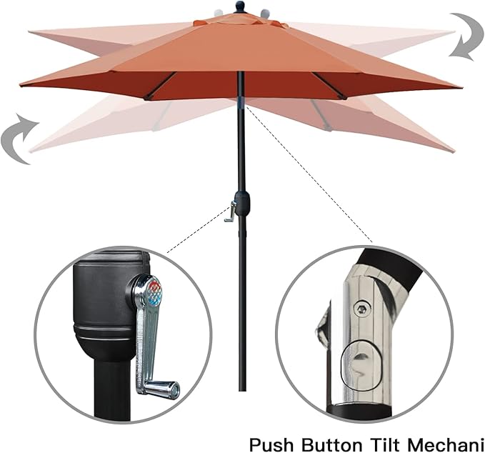 Sunnyglade 7.5' Patio Umbrella Outdoor Table Market Umbrella with Push Button Tilt/Crank, 6 Ribs (Orange)