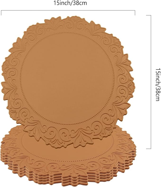 Noctiflorous Round Faux Leather 15 Inch Placemats Set of 4 Waterproof Wipeable Heat Resistant Tablemat for Dining Table Kitchen Non Slip Washable Oilproof Table Place Mat(Umber Brown, 4)