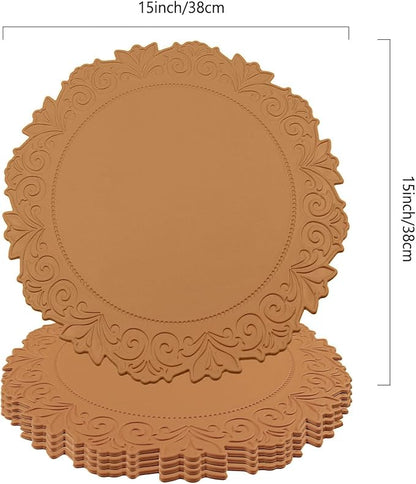 Noctiflorous Round Faux Leather 15 Inch Placemats Set of 4 Waterproof Wipeable Heat Resistant Tablemat for Dining Table Kitchen Non Slip Washable Oilproof Table Place Mat(Umber Brown, 4)