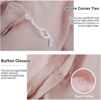 Simple&Opulence 100% Linen Duvet Cover Set, 3 PCS Natural French Flax Blush Pink Duvet Cover Full Size, Breathable Soft Comfy Linen Bedding Comforter Cover with 2 Pillowcases(Blush Pink, 78"x86")